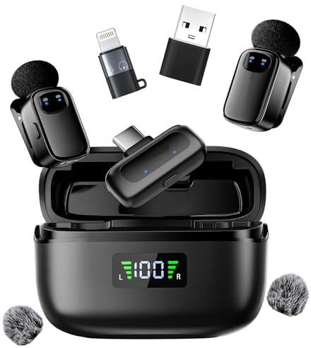 Mini Mikrofon für iPhone Android Handy,Kabelloses Lavalier Ansteckmikrofon mit USB-C,3 Stufen Rauschunterdrückung, Sie können den Ton umschalten,für Videoaufnahmen, Vlog, TikTok, YouTube,Plug and Play