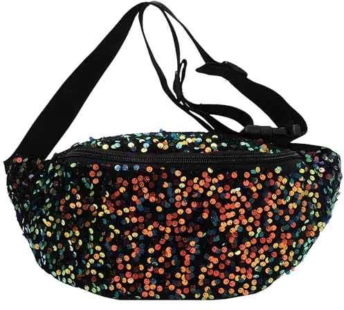 Tarqite Bauchtasche Damen mit Pailletten,Gürteltasche Damen Glänzende, Hüfttasche Stylisch, wasserdichte Verstellbarer Gurt Umhängetasche für Camping Fitness Reisen Party Festival (Bunt)