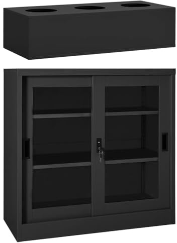Armoire de bureau, armoire de bureau, armoire de commode, armoire avec portes coulissantes et jardinière en acier anthracite pour bureau, garage, salon, montage facile