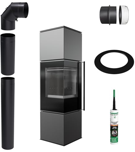 Freistehender Ofen KRATKI REN M Links 7 kW Ø150 SCHWARZ Montage-Set