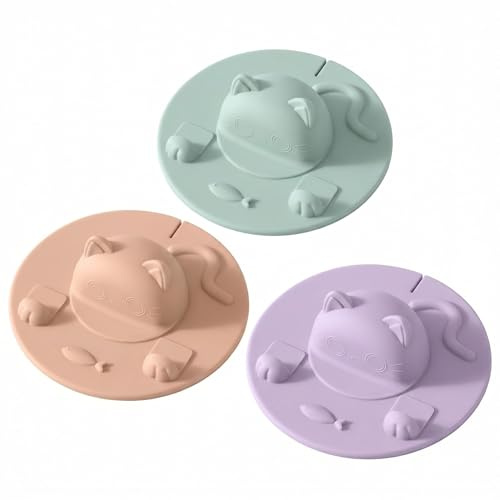 3PCS Silicone Cup Covers,Cat Designed Mug Lid with Silicone Tea Bag Holder,Reusable Tea Mug Topper for Coffee,Milk Tea