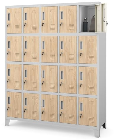 Jan Nowak Umkleideschrank Metall für 20 Nutzer, abschließbar, 172x136x45 cm | Spindschrank Personalschrank für 20 Nutzer, abschließbare Fächer je 10 kg, Lüftung, Namensschilder, Stahl, Wandmontage