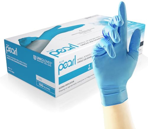 UNIGLOVES Blu Pearl gants d'examen en nitrile - gants jetables polyvalents, sans poudre et sans latex - boîte de 100 gants, bleus, taille M (GP0013)