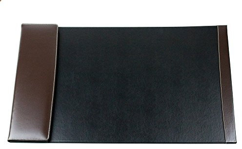 DELMON VARONE - Personalisierbare Schreibtischunterlage mit Klappleiste inkl. Block & Kalender 2025/2026, Cambridge Top Grain Leder schwarz/braun Rutschfeste Schreibunterlage abwaschbar 66x43 cm