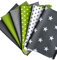 babrause® Stoffpaket Patchwork Baumwollstoffe 12 x (25x35cm) grün grau weiß - Stoffe - Punkte, Sterne, Rauten, Pünktchen, Sterne