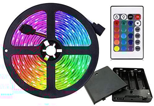 HIKENRI Battery Powered Led Strip Lights, Flexible Color Changing RGB LED Light Strip,5050 3M/9.8FT 90 LEDs 5V Battery-Powered with Controller