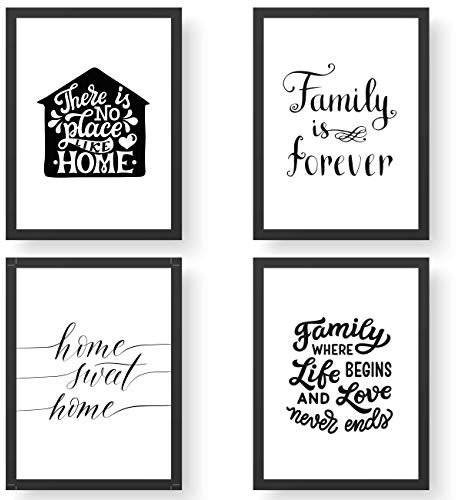 Papierdrachen 4 Premium Poster DIN A4 | Bilder für Küche und Wohnzimmer - schwarz-weiß - Home & Family - hochwertige ungerahmte Kunstdrucke mit Spruch | Dekoration | Wandbild