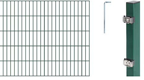 Alberts 648794 Doppelstabmattenzaun als 20 tlg. Zaun-Komplettset | verschiedene Längen und Höhen | grün | Höhe 100 cm | Länge 18 m