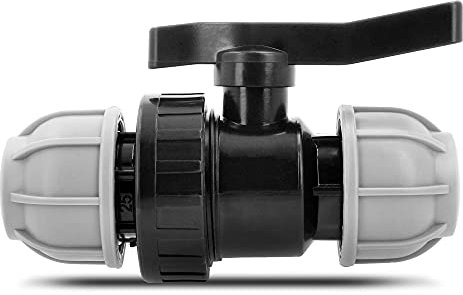 BRADAS® PE-Fitting Kugelhahn 2 Fach 25 mm x 25 mm Klemm Ventil PN 10 Bar | Kugelventil Absperrventil Absperrhahn Mit Beidseitiger Klemmringverschraubung Für PE-Rohr | Garten Bewässerung Klemmfitting