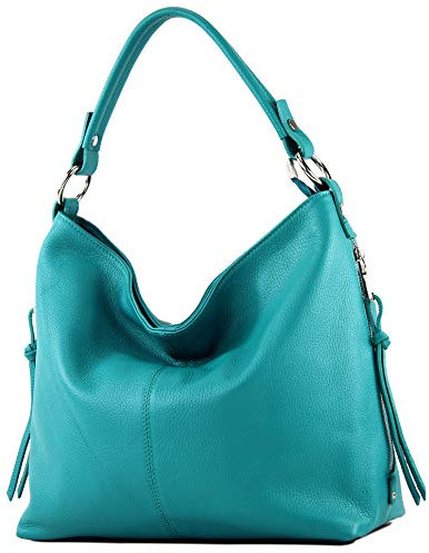 modamoda de T160 Damen Leder Schultertasche Henkeltasche Large handmade in Italy, Farbe:T160 Türkisblau