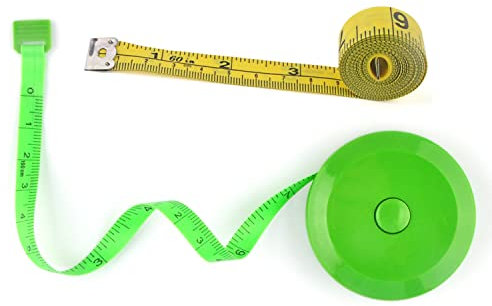 WINTAPE Maßband Körper, Weiches Körpermaßband, Maßband nähen Stoff Tailor Cloth Craft Messung Tape，150cm Grün einziehbares doppelseitiges Maßband (2 PCS)