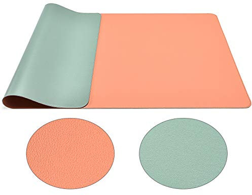 Schreibtischunterlage Doppelseitiges Multifunktionales, Wasserdichter Schreibtischmattenschutz, Ledertisch zum Schreiben, Großes Schreibtischpad für Tastatur und Maus(90 * 43cm, orange-grün)