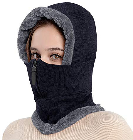 RUIXIA Cagoule Tricoté Doublure en Fausse Fourrure Balaclava Femme Homme Cagoule Moto Hiver Bonnet Cache Cou Cache Oreille Cagoule pour Vélo Ski Randonnée Montagne Camping