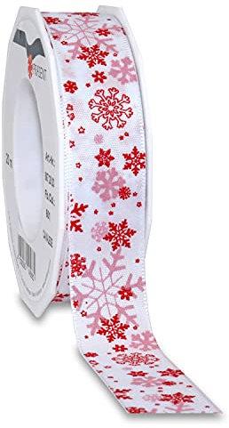 Prasent CAVALESE Bedrucktes Schleifenband weiß/rot 20 m Länge, 25 mm Breite, Polyester