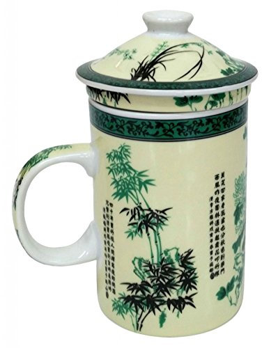 Porcelain Chinese Tea Mug with Infuser and Lid - Poetry Characters Pattern