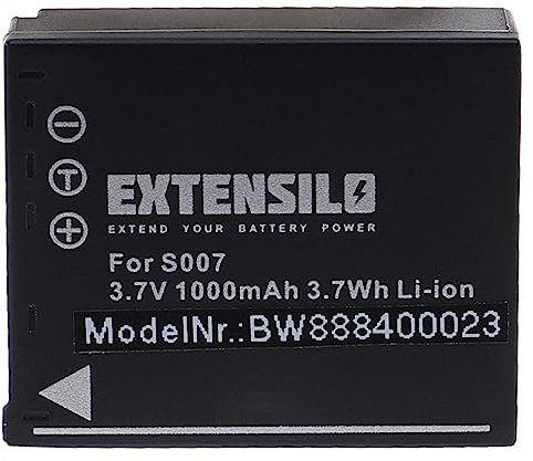 EXTENSILO Akku Ersatz für Panasonic DMW-BCD10, CGA-S007E, CGA-S007A/B, CGA-S007, CGA-S007A/1B für Kamera (1000 mAh, 3,7 V, Li-Ion)