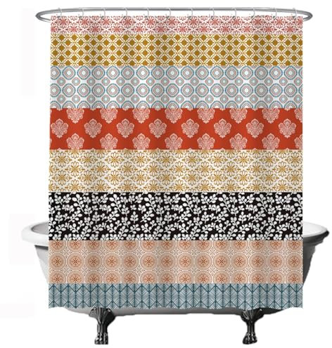 Ulticool Duschvorhang - Streifen Geometrisch Vintage Retro Boho Bohemien - 180 x 200 cm – Waschbar – Wasserdicht - Anti Schimmel - mit 12 Ringe