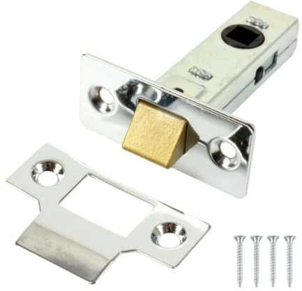 64mm Chrome Door Tubular Latch with Rebate Plate & Screws – Fire Rated Mortice Latch for Internal Doors, Polished Chrome Rectangular Faceplate – Replacement Latch for Handles & Levers