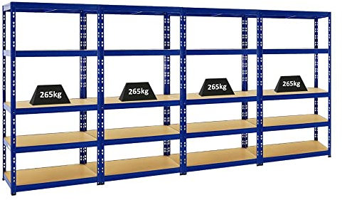 Spar Deal | 4er Set Schwerlastregal Tiger Blau | HxBxT 180x90x45 cm | Fachlast 265kg Kellerregal Lagerregal Metallregal