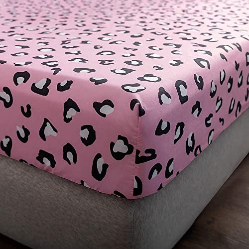 Chickwinu Spannbettlaken 140x200 cm Kinder Matratzenschoner Spannbetttuch, Rosa Leopardenmuster Bettlaken Mikrofaser Spannbettlaken für Boxspringbett, Matratze bis 30 cm höhe