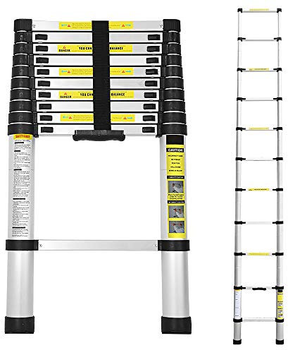 Jopassy Teleskopleiter, 3.2M Aluminium Leiter rutschfest, 11 Sprossen Tragbar Ausziehleiter, Maximale Tragkraft von 150kg, Ausziehleiter für Dachboden,Kletterdach, Büronutzung, Baujob
