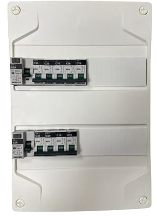 Tableau électrique pré-équipé et pré-câblé 2 rangées idéal T1-T2 avec 9 disjoncteurs et 2 interrupteurs différentiels (2 prises modulaires)