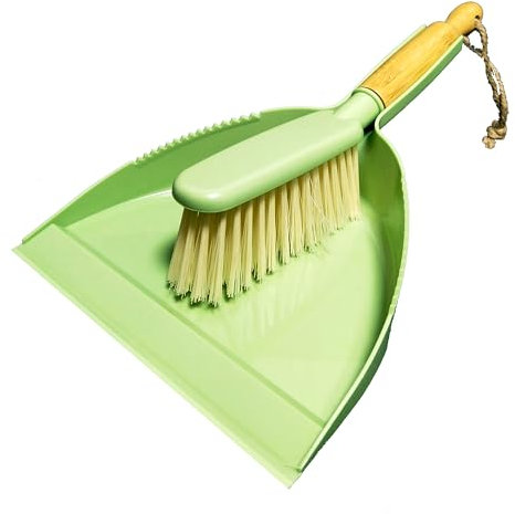 Kehrschaufel und Besen Set - Kleiner Handbesen Kehrschaufel Set, Besen mit Kehrschaufel Como Set, Bambusholz Besen und Kehrschaufel für Haustier, Auto, Wohnheim, Comping (Grün)