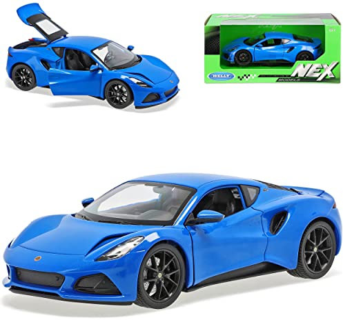 Welly Lotus Emira Coupe Blau Ab 2022 1/24 Modell Auto mit individiuellem Wunschkennzeichen