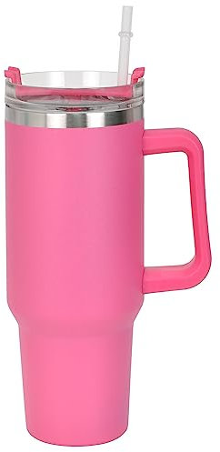 1200 mL Gobelet Isotherme à Double Paroi, Bouteille Isotherme en Acier Inoxydable avec Poignée, Gobelet de Voyage, Tasse de Café de Voiture, Mug Isotherme pour Boissons Chaudes Froides (Rose Rouge)