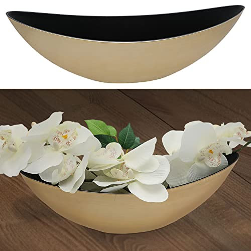 Cepewa Dekoschale │ 34x11,3x11cm Kunststoff Gold schwarz │ Pflanzschale in Bootsform (1 x oval Gold schwarz 34x11,3x11cm)