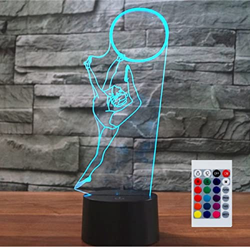 SUPERHONGJIHAO Gymnastik-Mädchen 3D Nachtlicht Kinder Nachttischlampe 16 Farben ändern mit Fernbedienung für Kind
