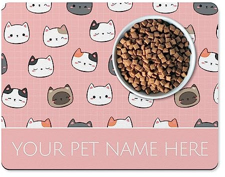 Personalised Cat Bowl Mat - Stylish Customised Pet Food Mat for Cats (Your Pink)