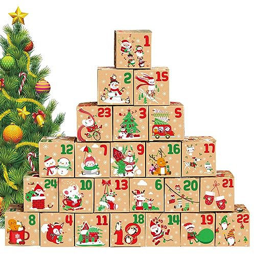 Mamiddle Calendario dell'Avvento da riempire, calendario dell'Avvento fai da te da riempire con cartoni, adesivi e filo di iuta 2025, calendario dell'Avvento fai da te (Marrone)