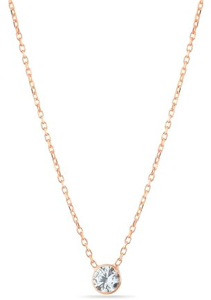Einzelstück® minimalistische Halskette mit Kristall I 925 Sterling Silber, rosévergoldet I Zirkonia I Antiallergen & Nickelfrei I Klassischer Echtschmuck (Single Crystal Halskette Rosegold)