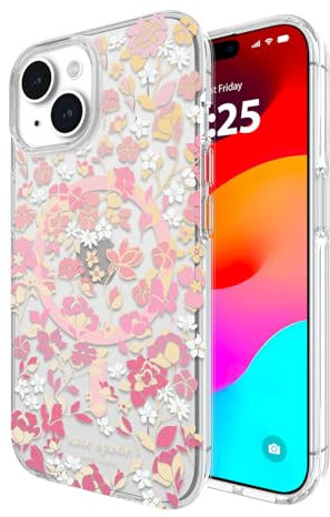 Kate Spade New York iPhone 15 Phone Case, Compatible with MagSafe - Flowerbed Pink Ombre