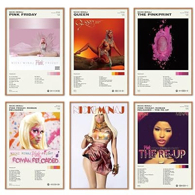 ETULLE Nicki Rapper Minaj Poster, Albumcover, Poster für Zimmer, ästhetisch, HD, Schlafzimmer, Musikdekoration, Kunst, 6 Stück, 20,3 x 30,5 cm, ungerahmt