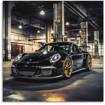 LADV WTD 911 GT3 RS Toile murale décorative Motif voiture de course Noir 40 x 40 cm