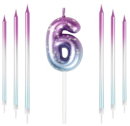 Mciskin Bunte Zahlenkerzen, Kerze für Kuchen, Geburtstagskerzen, Hochzeitsdekorationen, Partykerzen, Geburtstagskerzen für 6 Jahre, Jungen, Mädchen, Tortenaufsatz, Geburtstagskerzen Nummer 6