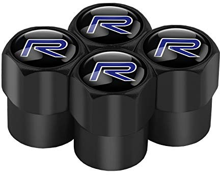 FYOBOT 4 Stück Auto-Ventilkappen für Volvo R Logo V40 V60 C30 S60 S80 S90 XC60, Auto Staubdicht Anti-Diebstahl Korrosionsbeständig Ventilkappen Zubehör,-Black