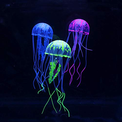 Ehuihuan 6 Stück Leuchtende Quallen schwimmende Quallen Ornament 15 x 5 cm Aquarium Dekoration Fisch Tank Glühende Ornament Künstliche Quallen für Aquarium Fisch Tank