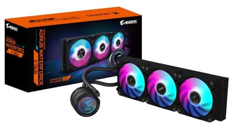 GIGABYTE AORUS WATERFORCE II 360 AIO Liquid CPU Cooler- 3x120mm ARGB Fans, slide-in interlocking mechanism, DAISY-CHAIN, Intel LGA 1851 and AMD AM5 Compatible