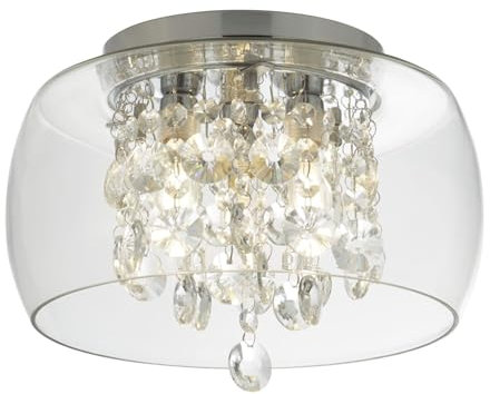 Licht-Erlebnisse Deckenlampe Glas Metall Kristall IP44 rund Ø 28 cm H: 20 cm klein 3x G9 Chrom Klassisch Deckenleuchte Bad Badezimmerleuchte