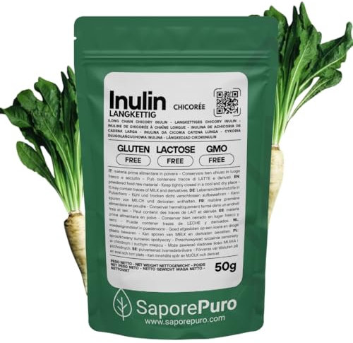 SaporePuro Inulina da cicoria 50 gr - CATENA LUNGA - Fibra vegetale prebiotica da radici di cicoria