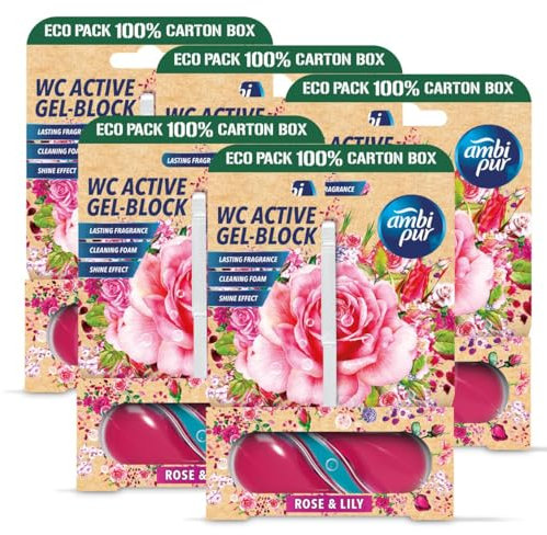 Ambi Pur WC Active Gel-Block 45g Rose & Lily - WC Duft (5er Pack)