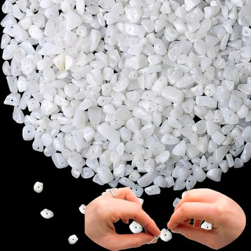 XIANNVXI 400pcs Weiße Jade Perlen zum Auffädeln Kristalle Perlen Naturstein Perlen für Armbänder Ketten Machen Crafting Unregelmäßige Edelsteine Gebohrt DIY Schmuck 5-8mm