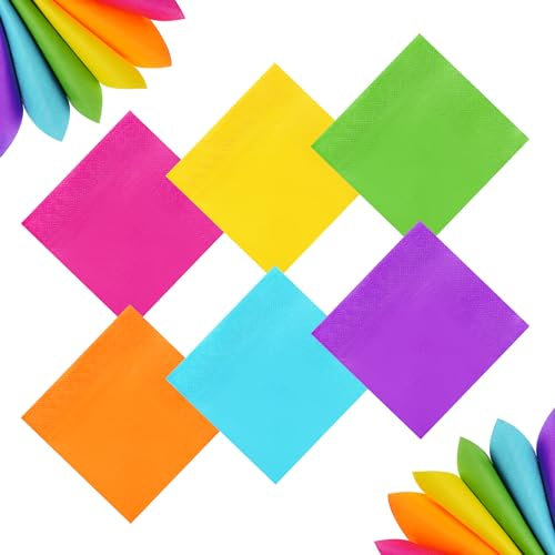 Heliltd Cocktail-Servietten, Regenbogenfarben, bunt, Papierservietten, Getränke-Servietten, Party-Dekoration, 6 Farben (lila, gelb, hellblau, rosarot, grün, orange), 120 Stück