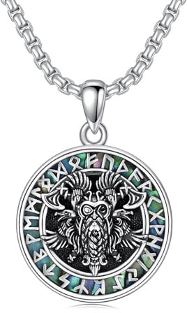 ROMANTICWORK Wikinger Kette Sterling Silber 925 Wikinger Odin Anhänger Wikinger Rune Halskette Nordischer Schmuck Geschenke für Männer Herren Damen