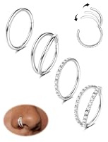 Dochais 4PCS 18G Nasenpiercing Ring, Ohrringe Chirurgenstahl Tragus Septum Piercing CZ Clicker Ring, Segmentring Conch Lippe Knorpel Doppelt Nasenring Hoop 8mm 10mm für Damen Herren (Silber–16G,10mm)