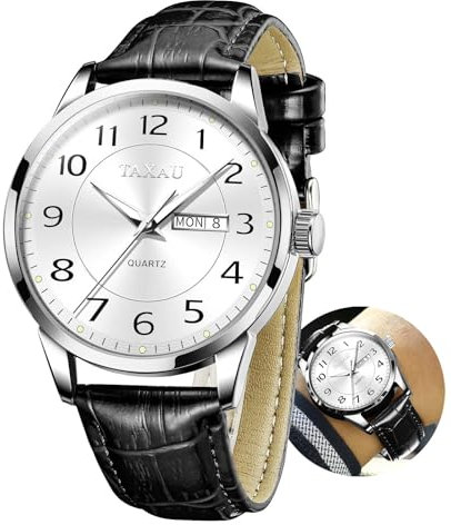 Taxau Herrenuhren Arabische Ziffern Großes Zifferblatt Leicht zu lesen Herrenuhren Einfacher Stil Day Date Uhren wasserdichte leuchtende Armbanduhren Reloj para Hombre