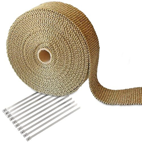 Arcets Cinta de Escape Térmica Aislante Anticalor para Motocicleta Rollo Aislante en Fibra de Vidrio Disipación de Calor Protección Contra el Calor con 10 Bridas Metálicas (marrón)